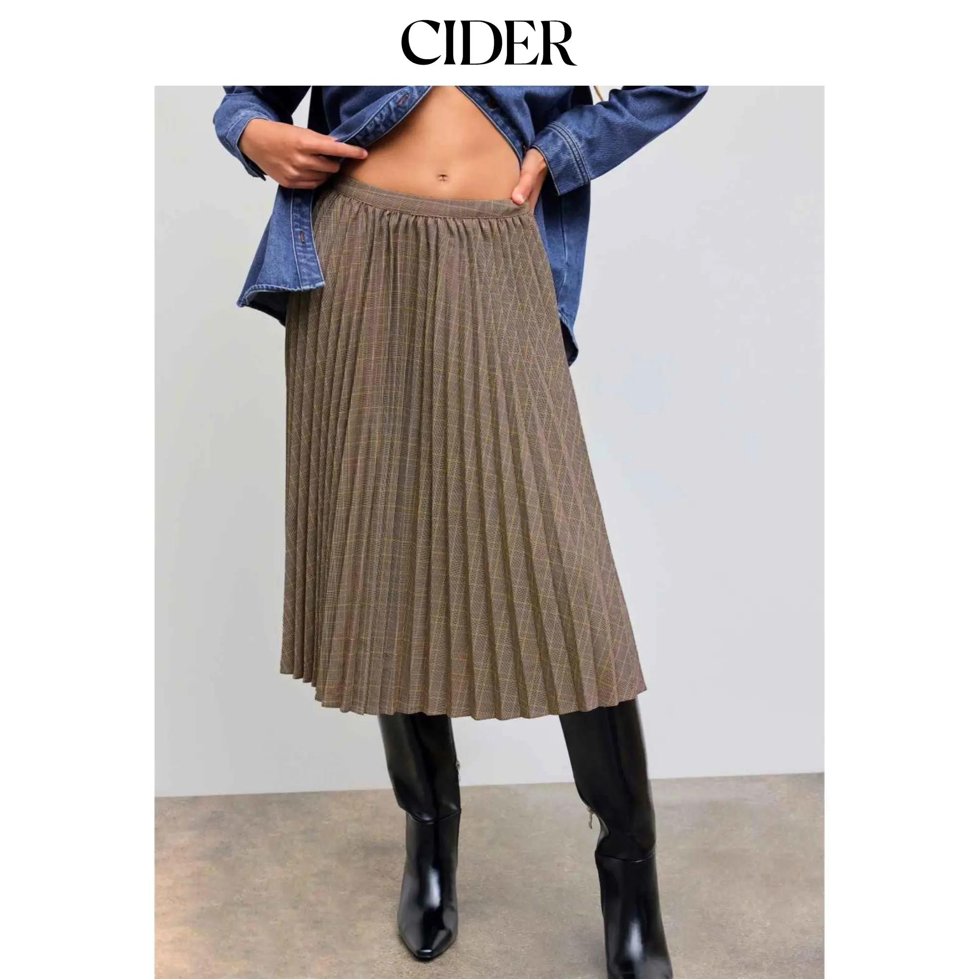 Cider [size 2-10] Mid Rise Tartan Pleated Midi Skirt