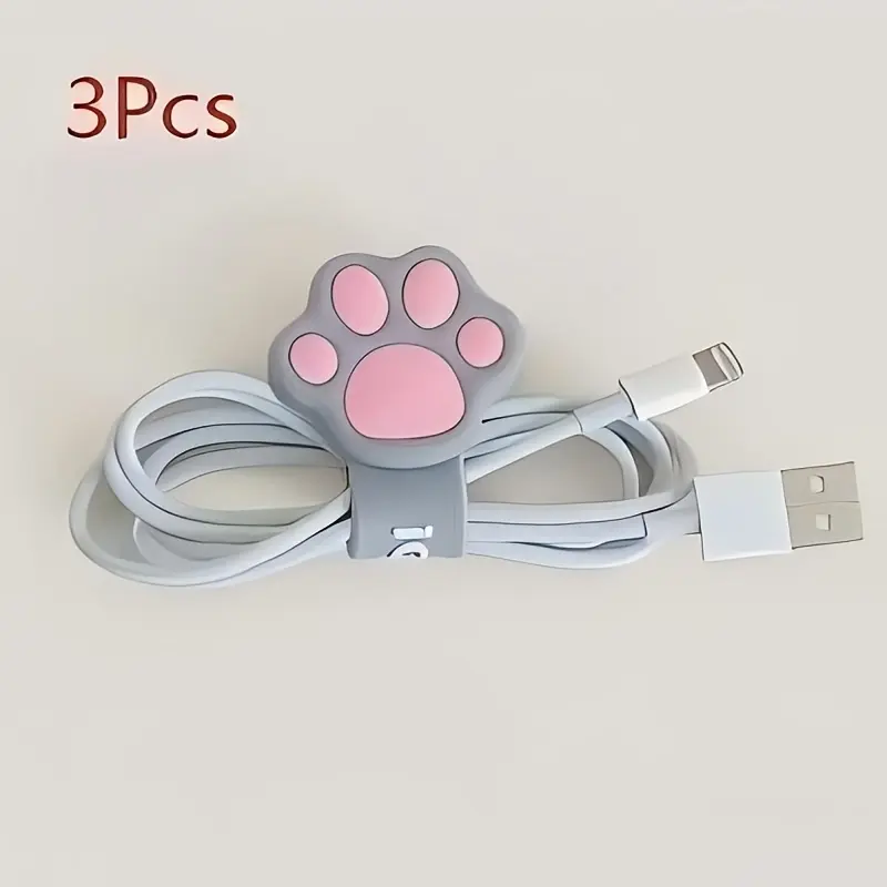 Cute Cartoon Cat Claw Cable Winder Portable Earphone Data Charging Cord Organizer Hub Spiral Wire Management Holder Exquisite Desktop Aesthetic Storage Charging Cable Protector Saver Strap for iPhone Android Headphone Wrapping Accessories