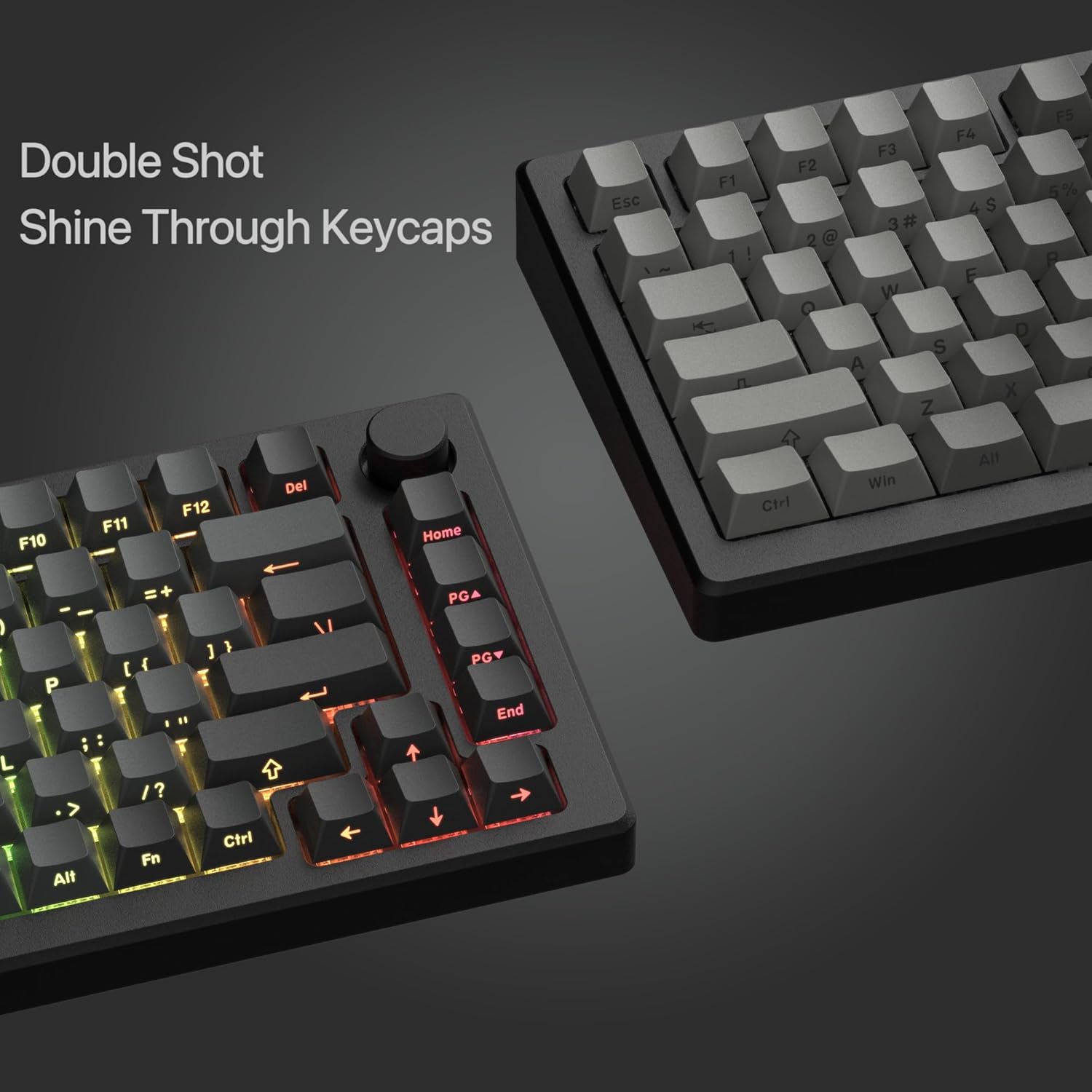 Double Shot PBT keycap set,Shine Through keycaps 75 percent, Cherry Profile custom Key caps,Gradient Dark Grey,Side Printed Keyboard caps for Mechanical Gaming Keyboards(121key,only keycaps)