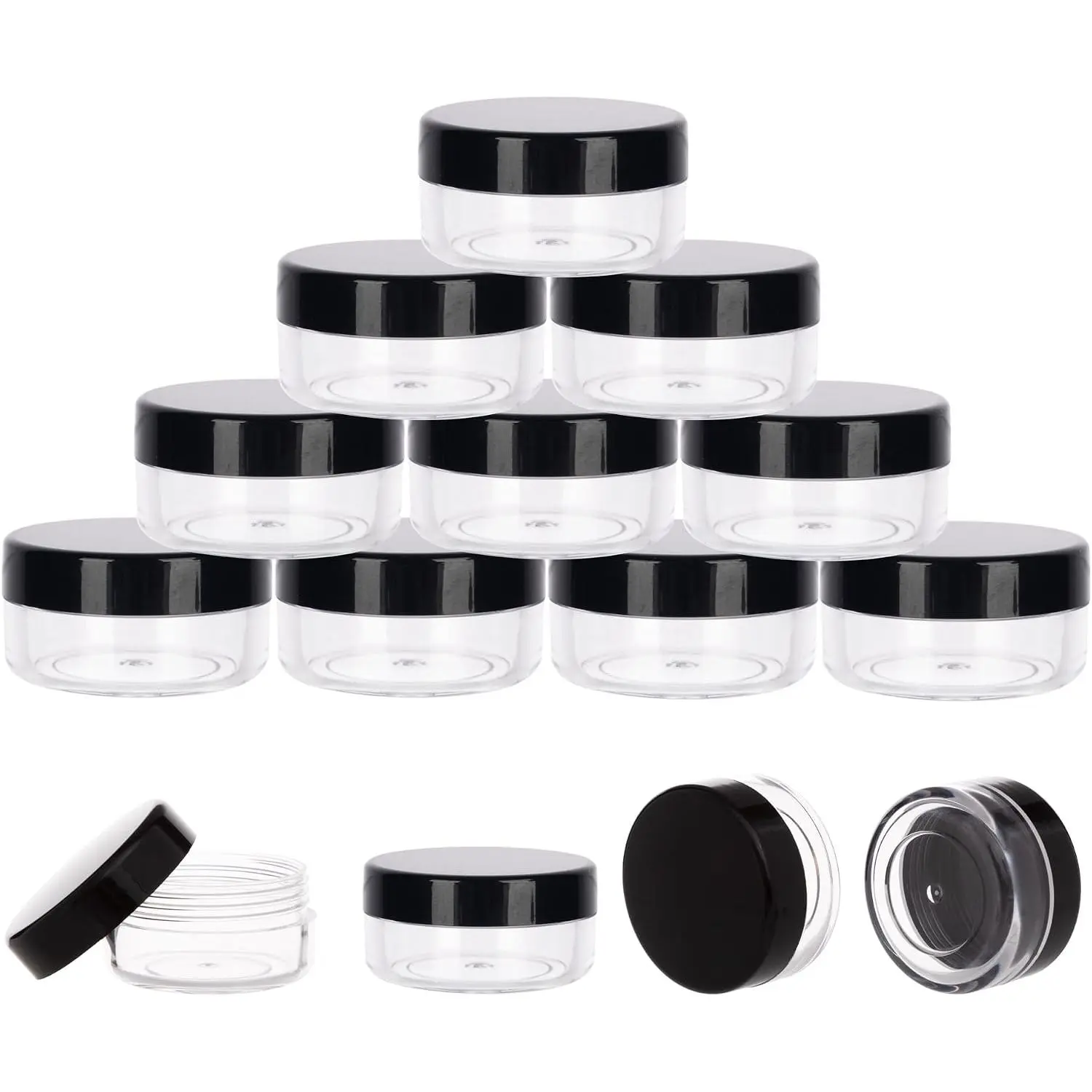 10 Gram Containers with , Sample Containers, 10 Pack  Black | Leakproof Screw ,  Small Plastic Containers with , Sample Jars for Cream, Lotion, Lip Balm, , Travel