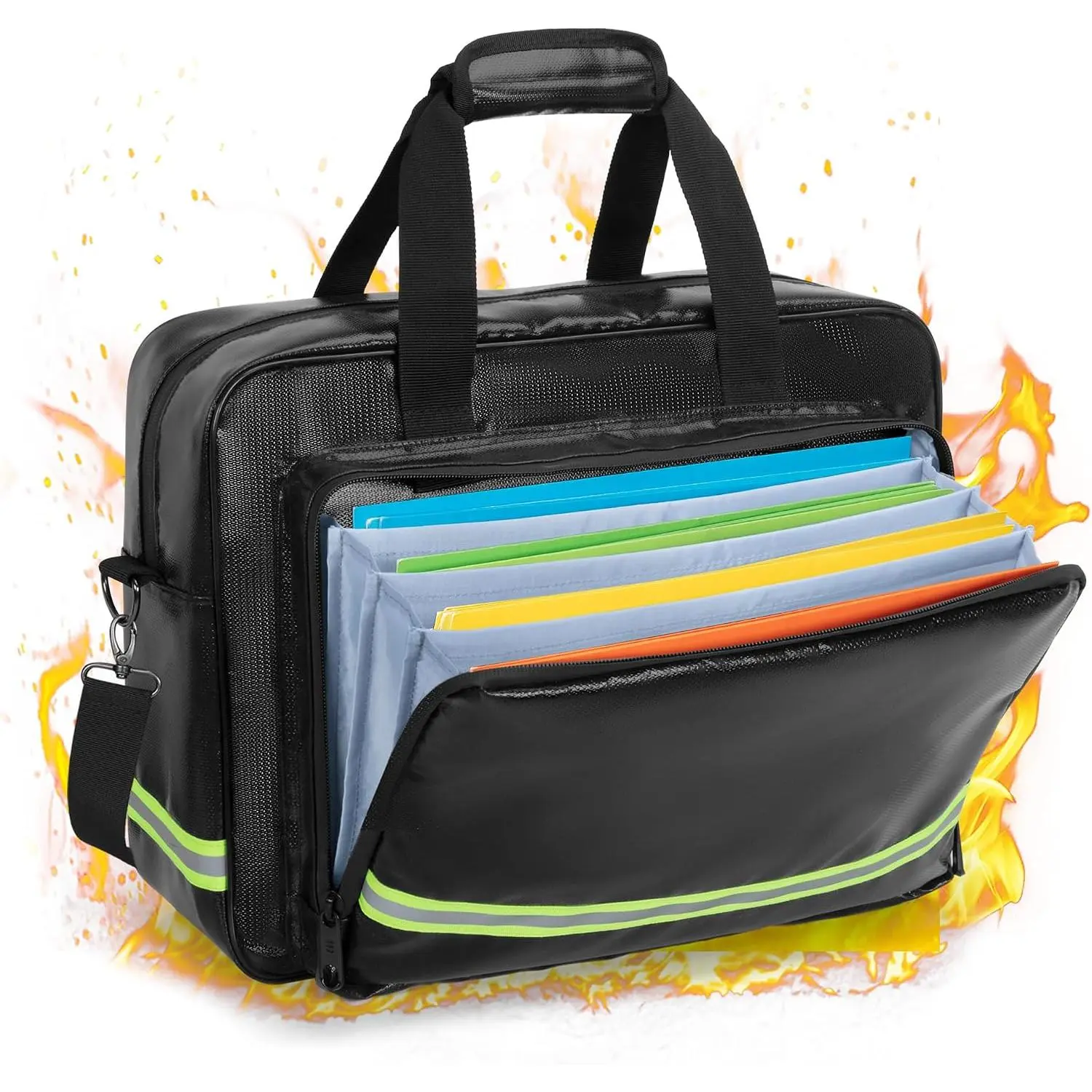 Men's Modern Fireproof Document Briefcase - Fiberglass Coated, Water Resistant, Hook-and-Loop Closure, Accordion Organizer, Fits 15.6" Laptop & A4 Legal Papers for Business Trips