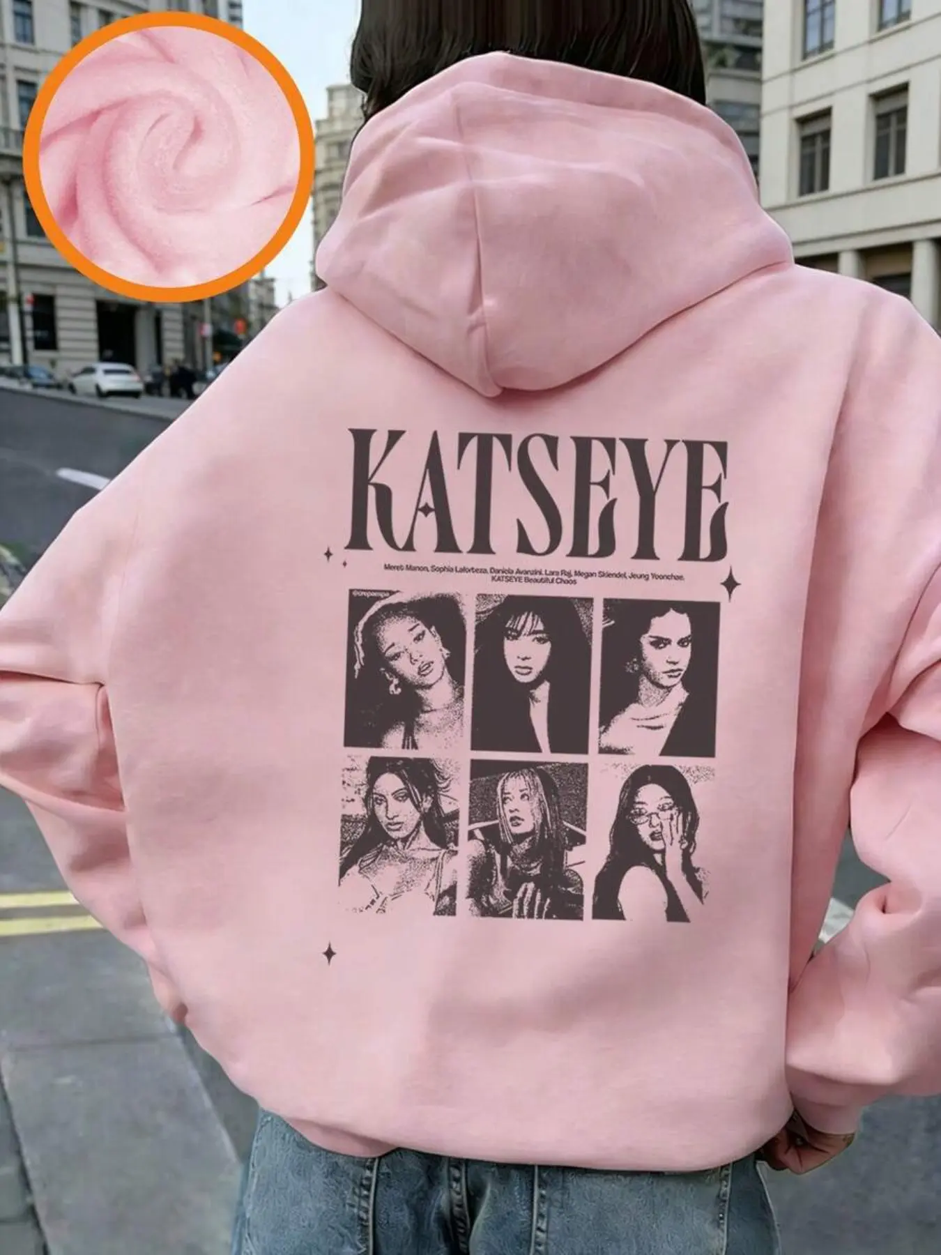 American Vintage Six-Panel Portrait Fleece Hoodie, Sweet Cool Loose Fit Thick Warm Top, Fall & Winter Casual Sweatshirt