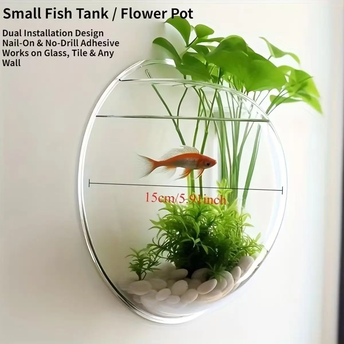 Wall-Mounted Acrylic Fish Tank Set, No-Drill Hydroponic Flower Pot, Includes Adhesive Hook & Wall Hook, Ideal for Wall Decoration, Fish Tank Aquarium