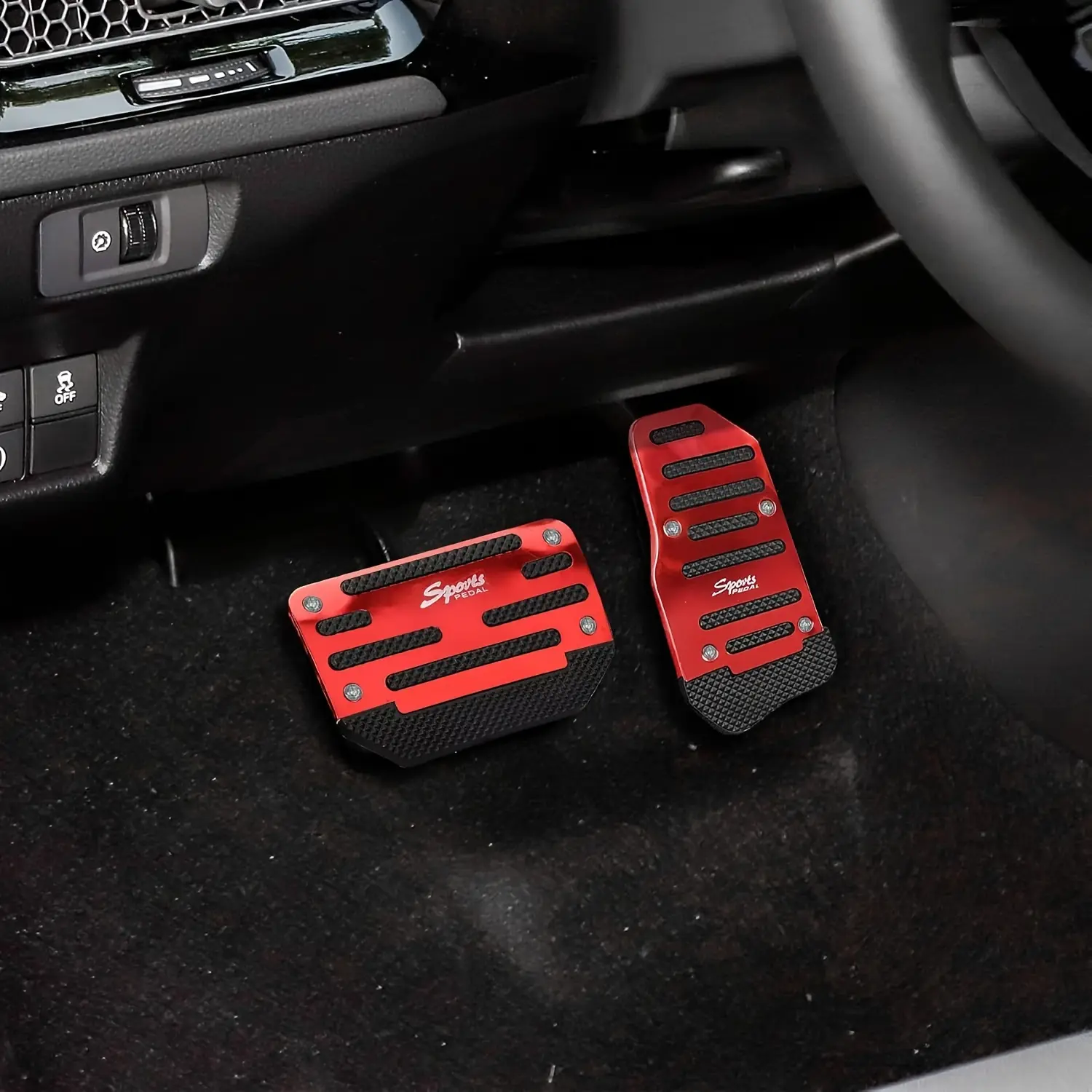 2-Pack Red Alloy Anti-Slip Car Pedal Covers - Automatic Transmission Replacement Kit for Cars, SUVs, ATVs, with Durable Rubber Plates, Ergonomic Footrest (Fits Brake, Accelerator, Clutch Pedals)