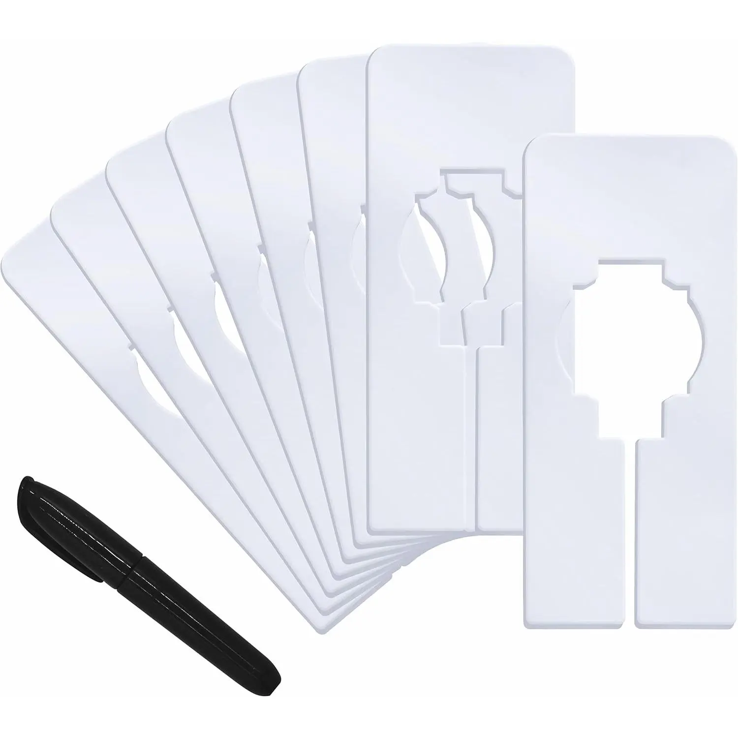 8-Count White Rectangular Closet Rack Dividers - Home Organizer Storage Hanger Partitions with Writable Labels, Flat Surface, Sorting Aid & Bonus Marker for Clothes Size/Color Sorting