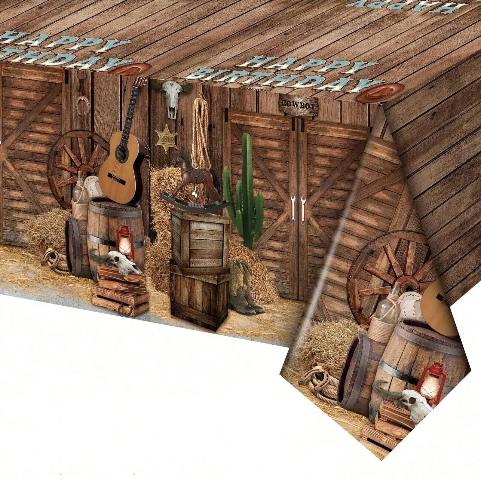 Western Cowboy Theme Party Tablecloth Set, Disposable Plastic Table Cover, Wild West Birthday Party Decoration, Birthday Decorations, Party Decoration Supplies, 2pcs