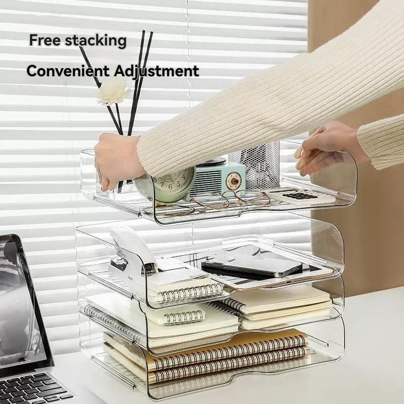 Transparent Desktop Organizer Box, 1 Count Stackable File Storage Box, Desk Side Storage Solution for Document Sorting & Categorizing, Files Organizer
