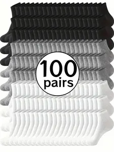 100/50 Pairs Classic // Crew Socks, Comfortable Breathable Sports Athletic Socks for Daily Wear, Home & Outdoor Activities