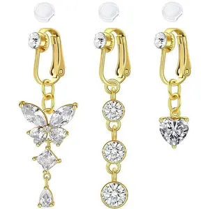 Women's Fake Piercing BeadBreath Clip-On Belly Button Ring, Sparkling Crystal Butterfly & Heart Body Jewelry Accessory, Ideal for Party Wear & Gifting (Accessories for Women), Body Jewelry Set