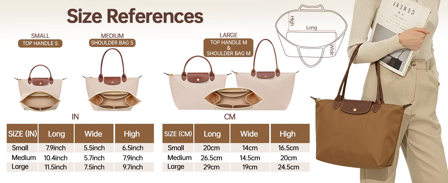 Purse Organizer Insert for Longchamp Le Pliage, Premium Felt Long Champ Bag Handbag Women, Tote Organizer Insert with 9 Compartments (Large, Pink)