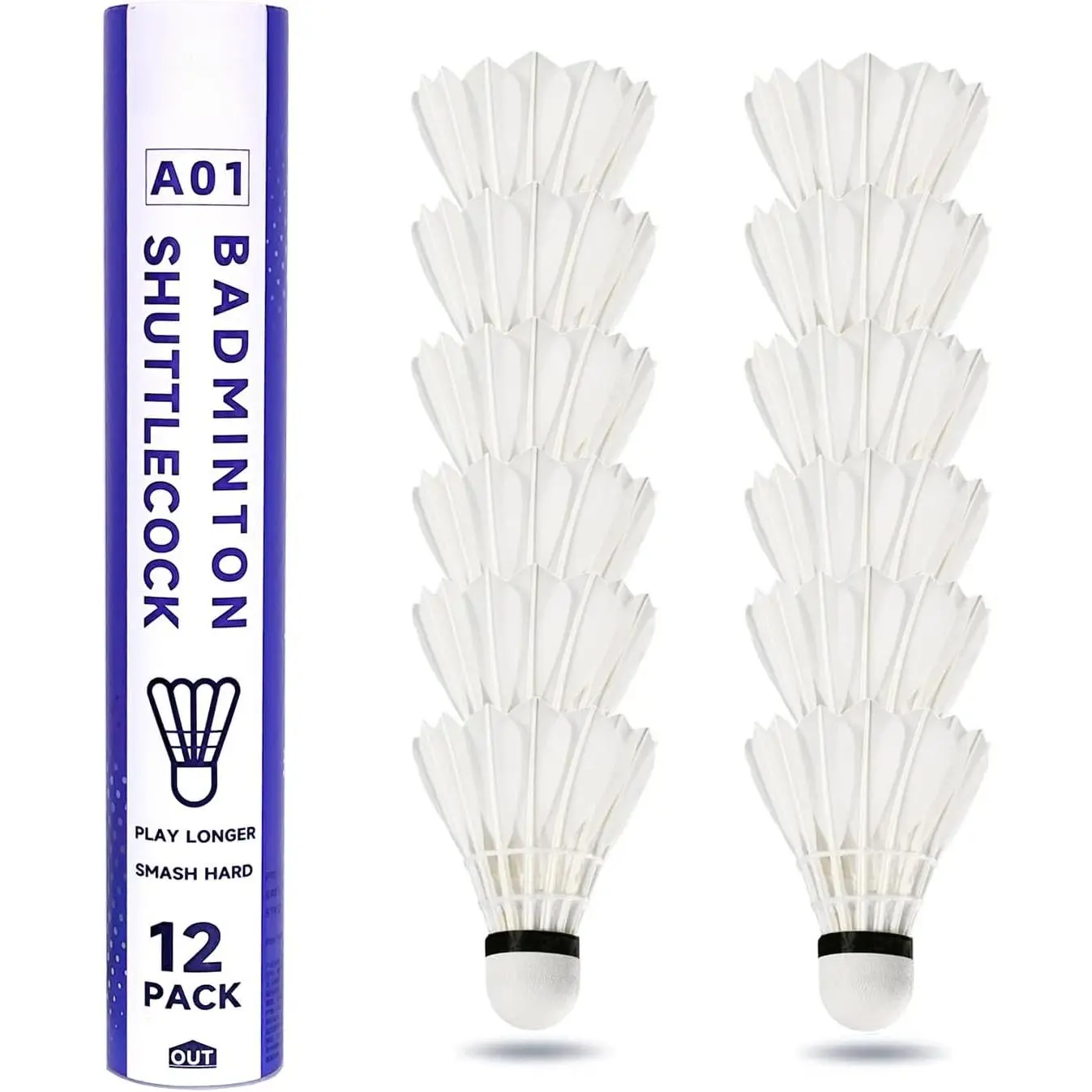 Goose Feather Badminton Shuttlecocks 12 Tube Pack, High-Speed Training Birdies with Feathered Cork, Durable for Beginners & Trainers, Ensures Consistent Bounce, Family Entertainment