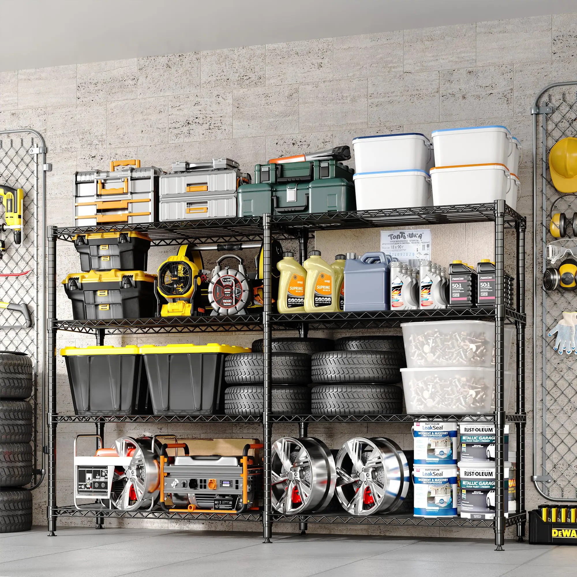 Garvee Heavy Duty 4-Tier Steel Storage Rack - Adjustable Freestanding Wire Shelf Organiser, 1060lbs Capacity, 71x15.8x70.5" Dimensions, for Garage, Kitchen, Freestanding Rack