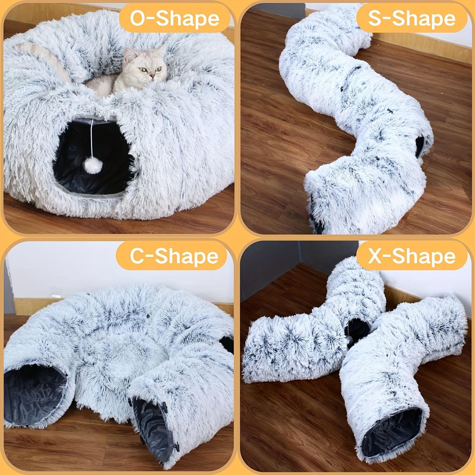 Christmas Gift Cat Tunnel with Cat Bed, Suitable for Indoor Cats, Soft Plush Peeping Cat Hole, Donut Tunnel, Multi-functional Cat Amusement Park Toy Hiding Place, Suitable for Small, Medium And Large Cats, Kittens, Rabbits, with A Pet Scarf