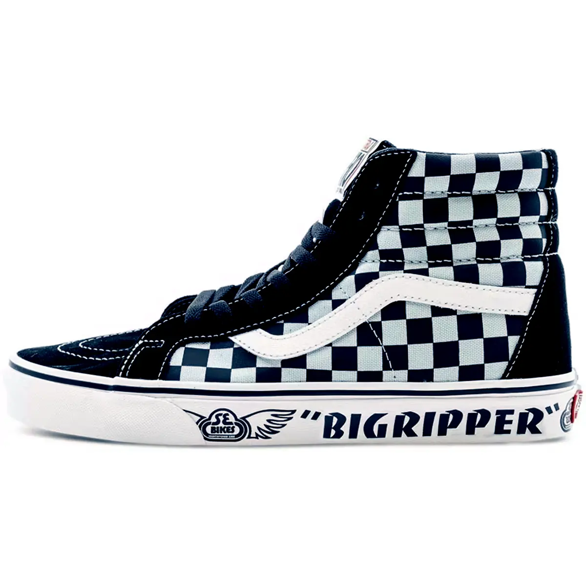Vans SK8 Hi-Top Checkerboard Skate Shoes for Men and Women in Black and Blue Verifiable, with credentials and supporting global authentication