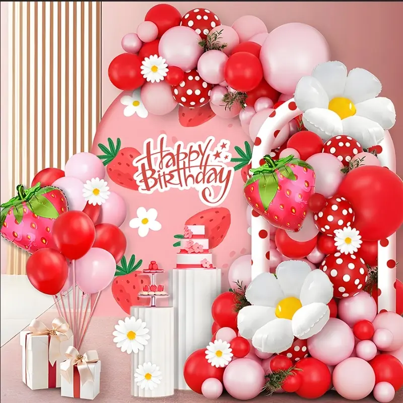 108pcs Daisy Strawberry Theme Balloon Arch Kit Set, Balloons, Baby Shower, Birthday Party, Room Decor, Outdoor Events