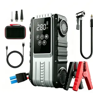 Portable Car Jump Starter with 90w Air Compressor, 1800a Peak, 600a Start Current, Tire Inflator, 8000mah, LED Emergency Light, J38