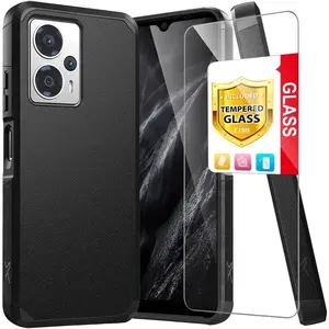 TJS Compatible with Cricket Outlast 5G 2024 Case, AT&T Motivate Pro 5G Case, with Tempered Glass Screen Protector, Dual Layer Hybrid Magnetic Support Shockproof Heavy Duty Phone Case (Black)