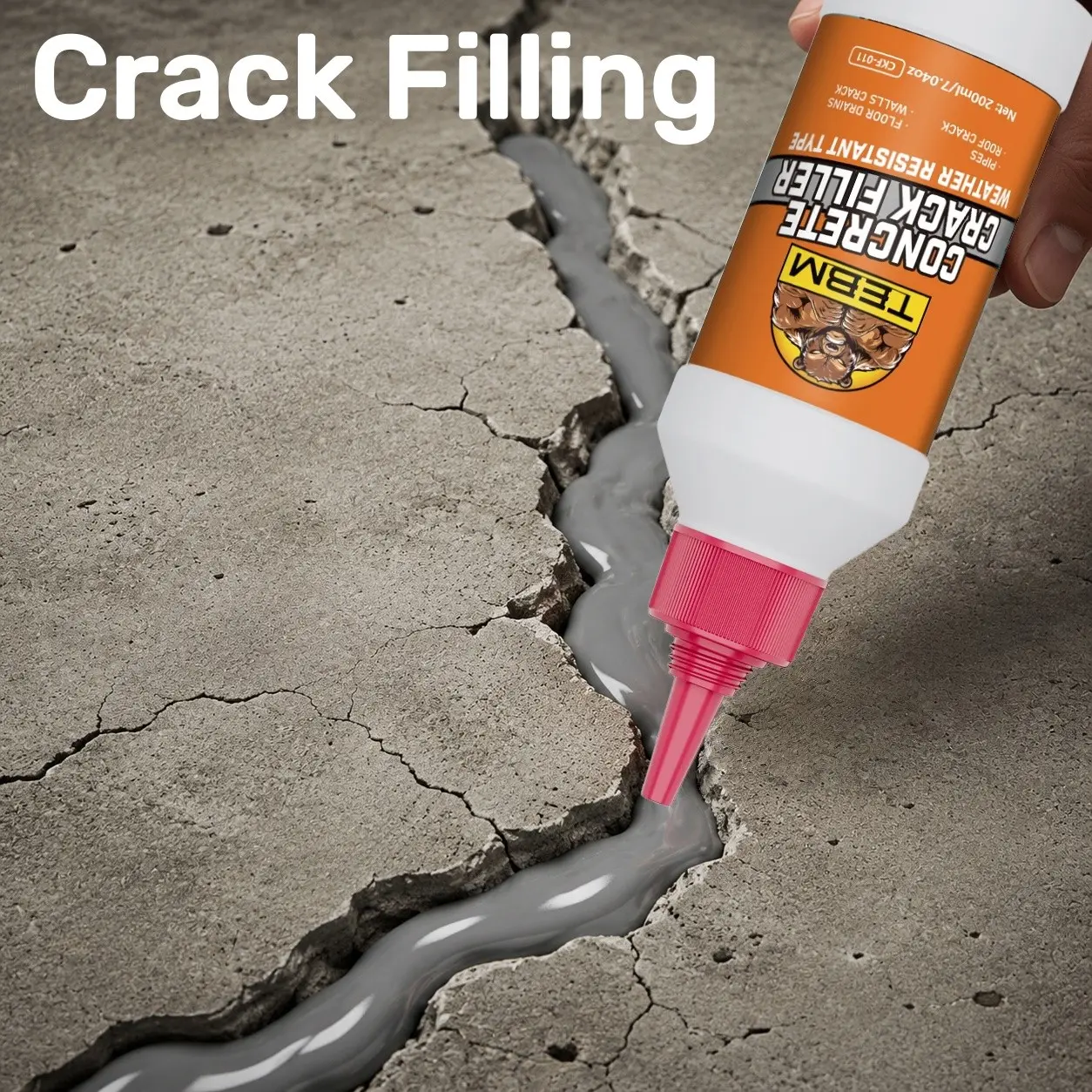 TEBM Concrete Crack Repair Sealant Concrete Sealer High Elastic Anti Crack Load Resistant Self Leveling Fast Drying Waterproof Caulk Ideal For Driveway Garage Basement Floor Wall Foundation 1PC 200ML