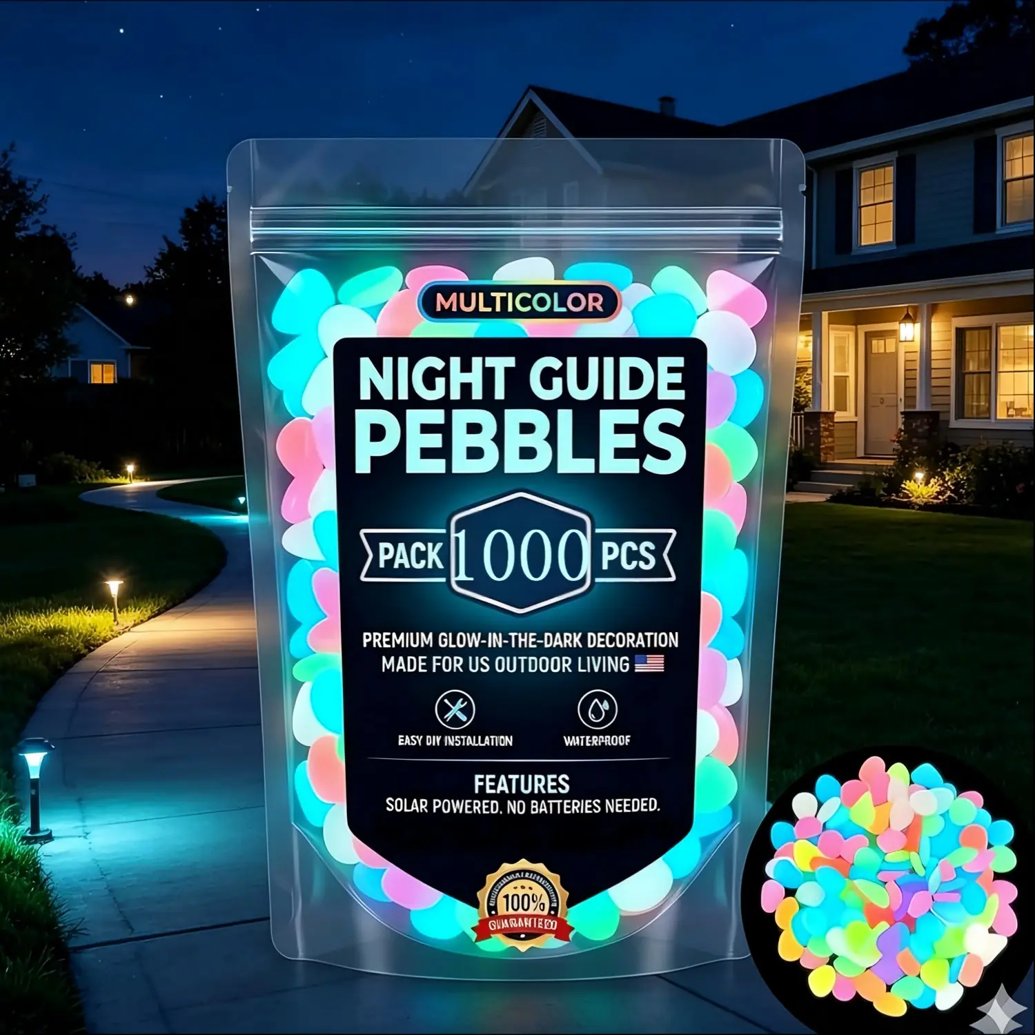 Glow-In-The-Dark Garden Stones, Outdoor Garden Accessory, Waterproof Weather-Resistant Decorative Pebbles, Ideal for Pathways, Aquariums, Bonsai, Halloween Decor