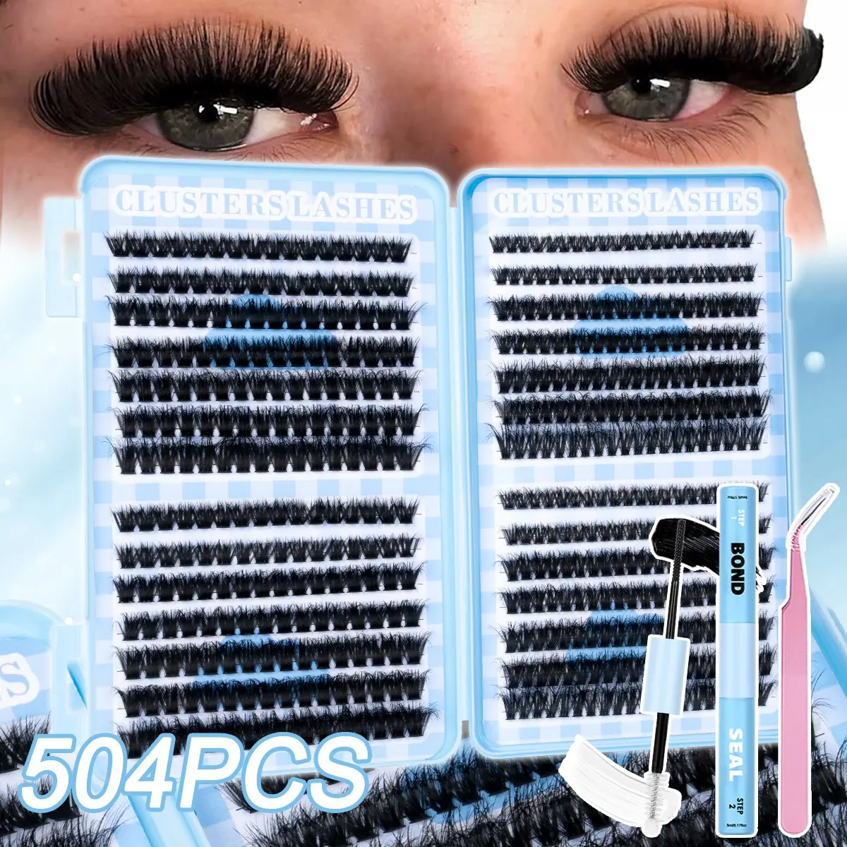 Thick Lash Clusters Kit,3D Wispy Volume, Extra Dense 120D&100D, Dramatic Long Fluffy Eyelash Clusters Kit, Faux Mink, Luxurious Volume, Mega Lash Clusters Set, Soft Lightweight Curled Eyelashes, Waterproof Long-Lasting, Includes Bond&Seal&Tweezers
