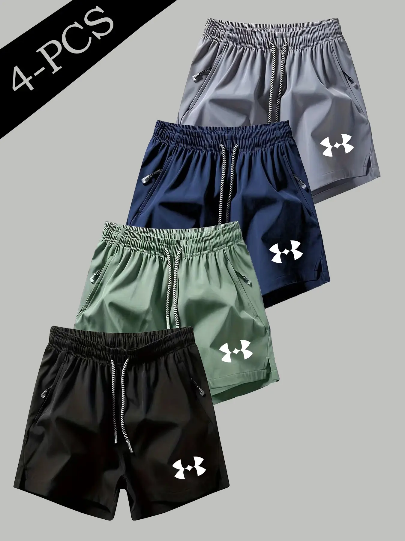4-Pack Sporty Shorts for Men and Women, Quick-Dry Lightweight Fabric, Simple Logo Print, Ideal for Fitness Training, All Seasons