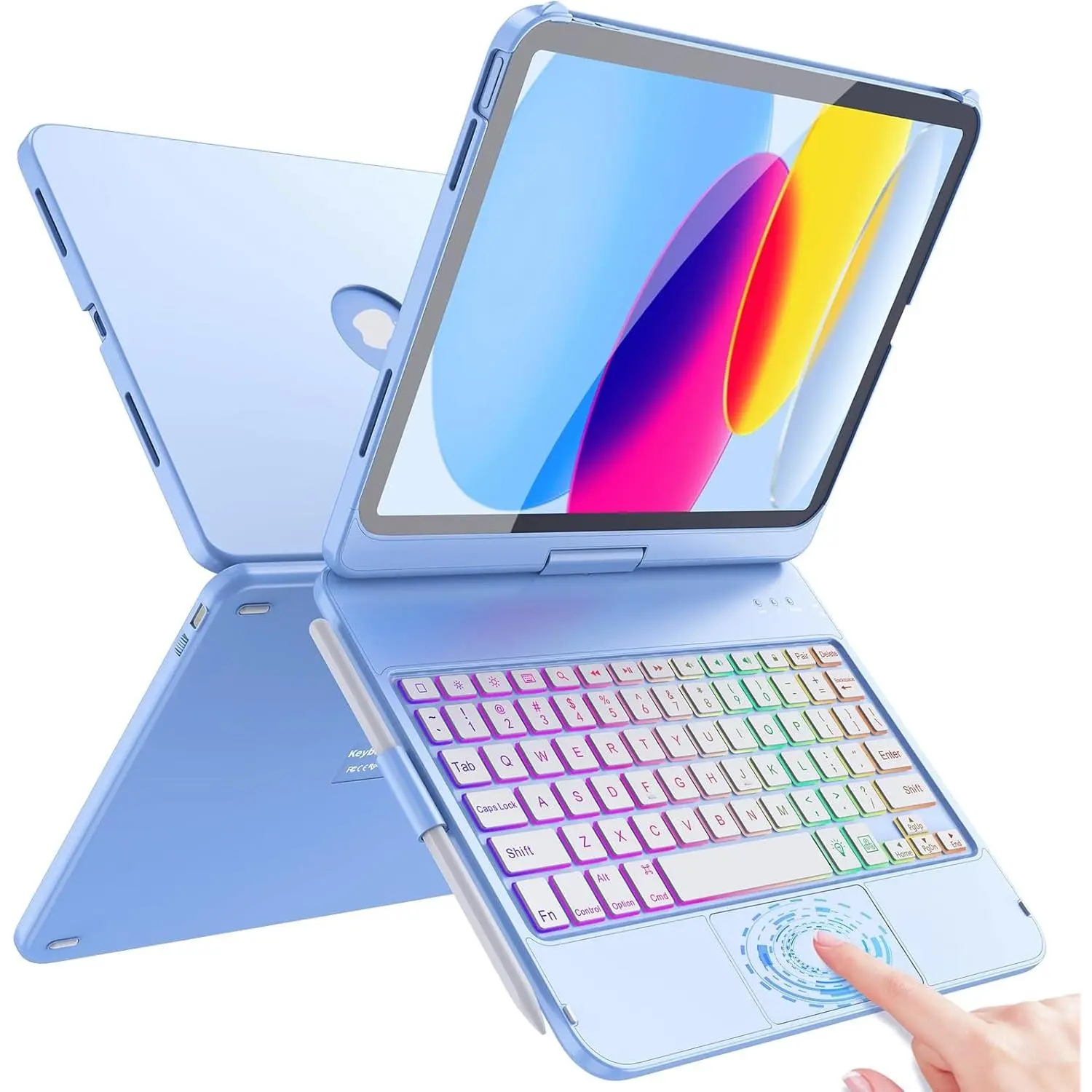 Touch Keyboard Case for iPad (A16) 11th Generation 11 inch 2025&10th Gen 10.9 inch 2022, 360° Rotate for iPad 10th Generation Case with Keyboard, 7-Color Backlit, Multi-Touch Trackpad, Blue