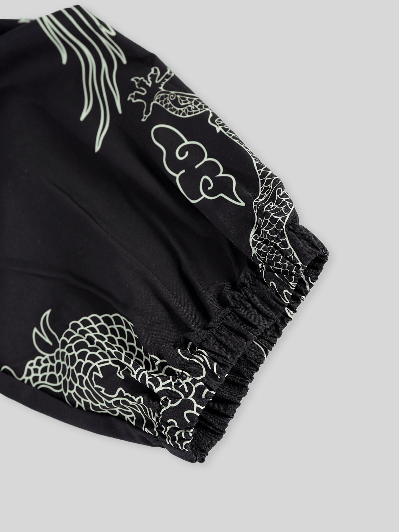 Men's Loong Print Lounge Set, Casual Comfy  Long Sleeve Top & Pants Loungewear Set, Men Sleepwear Pajama for All Seasons