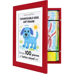 Kids Artwork Frame Changeable (Red) - Door Holds 100 Art Pieces - 8.5x11 Letter Size Display with Mat or 10x12.5 Mat - My Mini Masterpiece