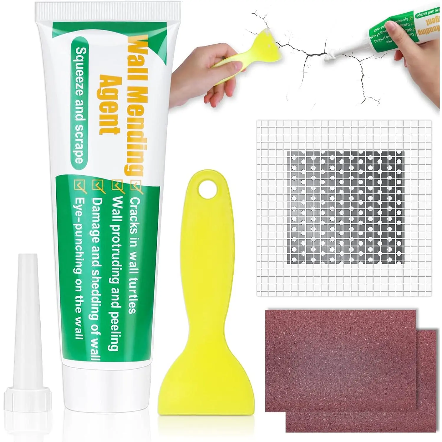 Drywall Repair Kit, Ranekie Drywall Hole Patch Kit Spackle Putty Wall Repair Large Hole Patch Kit, Wall Mending Agent with Scraper Easy to Fill The Holes for  Wall, Plaster Dent Repair