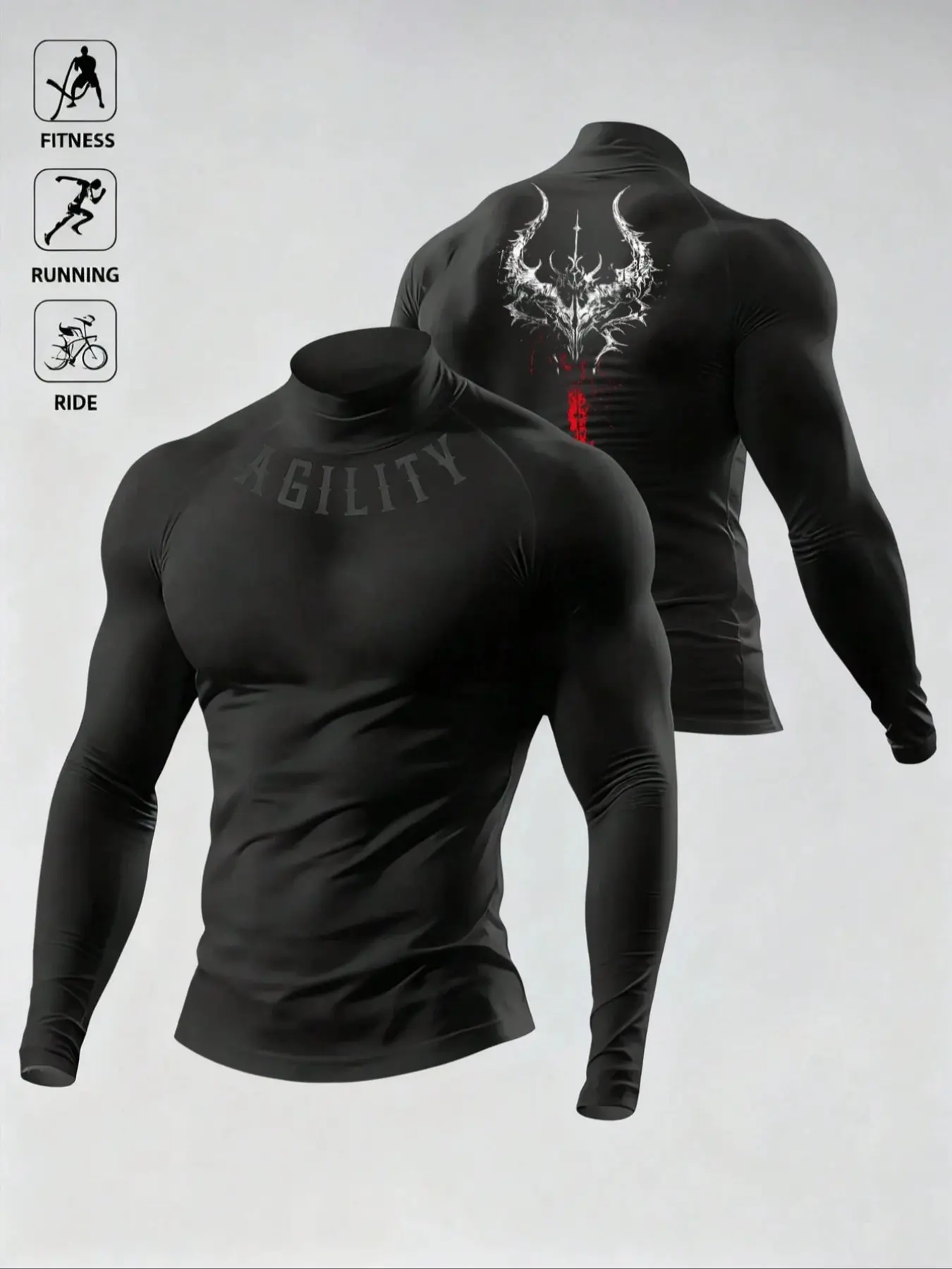 Men's Casual Breathable Fitted Long Sleeve Sports T-Shirt, Compression Top with Turtle Neck Design, Fitness Long Sleeve Shirt, Athletic Tee