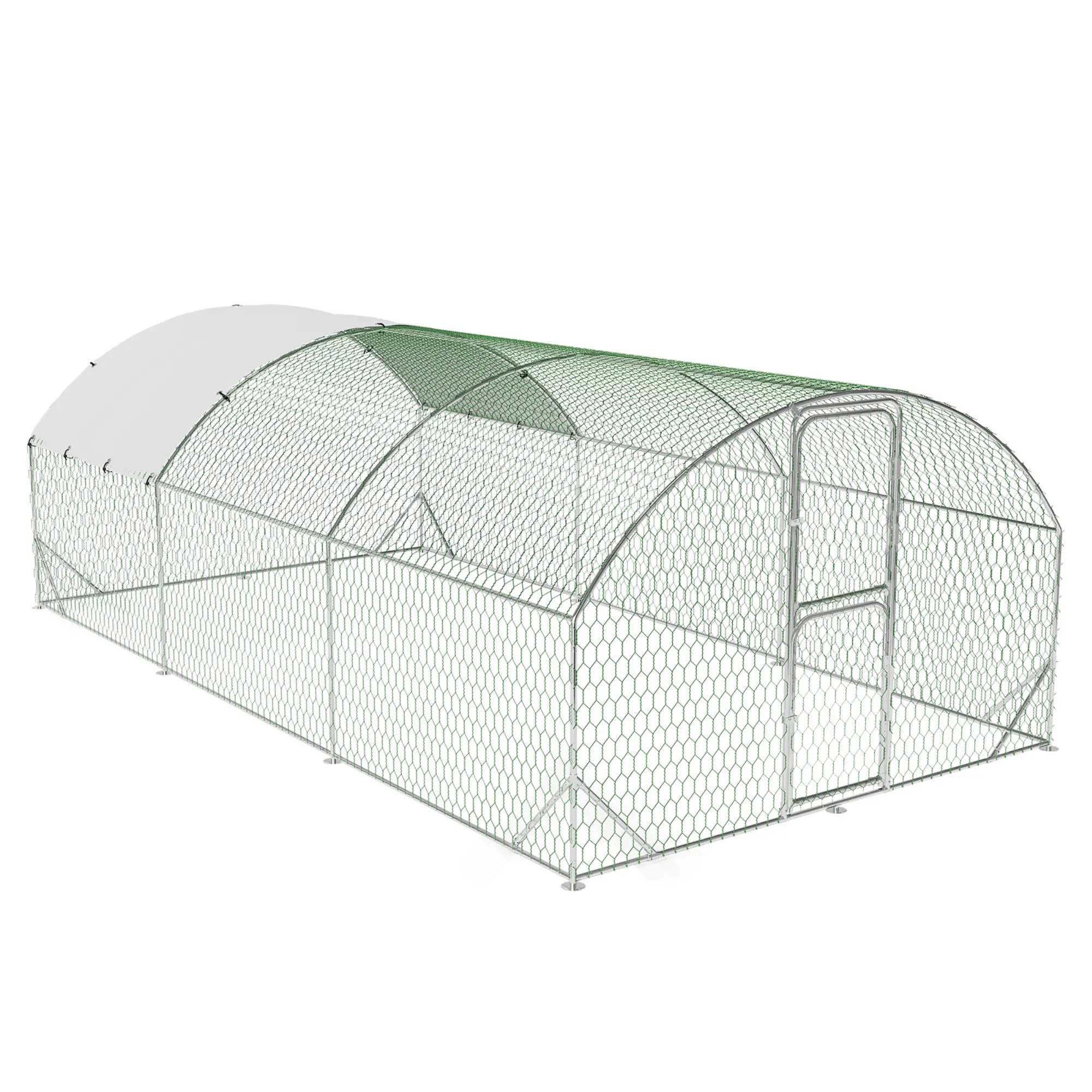 Walk-In Chicken Coop 9.8'W x 13.1'D x 6.6'H, Large Metal Chicken Run for Yard with Cover, Waterproof UV Cover Poultry Cage, Double Door Galvanized Chicken Run Suitable for 20 Hens, Ducks, Rabbits Backyard Farm Outdoor Raising