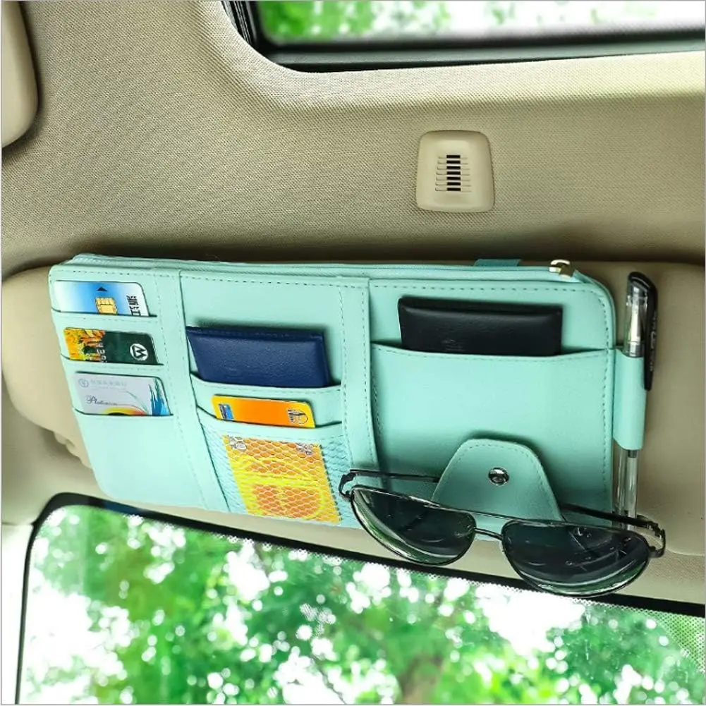 Blue  Sun Visor Organizer, Lightweight Travel Document Visor Pocket | Visor accessories multi-slot design stores docs, cards & sunglasses, slim fits   without obstructing sight