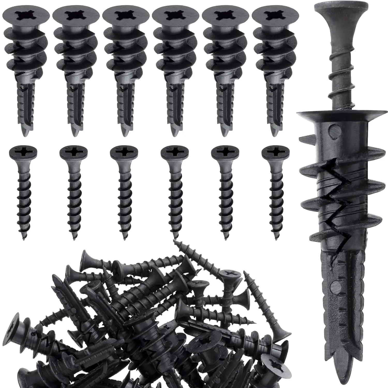 40 count Self-Drilling Anchors with Screws, Heavy Duty Drywall Anchors Screws Kits, Metal Dry Wall Anchors for Shelves, Clocks,  Decoration - Black