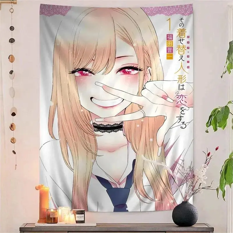 My Dress-Up Darling Marin Kitagawa Anime Flag Tapestry - Waifu Manga Banner, Lightweight Otaku Curtain, Hanging Backdrop, Baby Shower Gift, Animal-Accent Home Decor for Boys' Bedroom Window Bedside Art