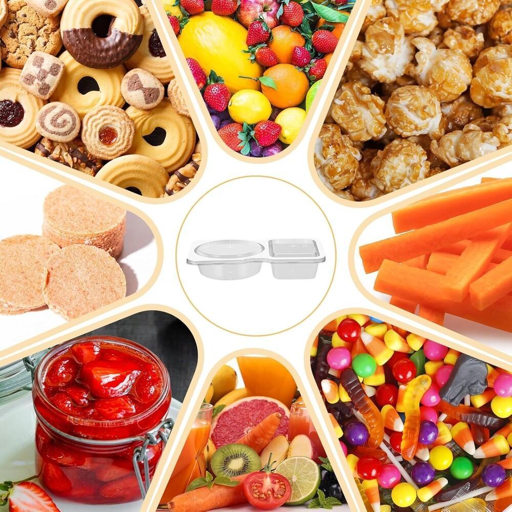 40 Pack Double Compartment Reusable Snackle Box Containers with Lids Portable Plastic Boxes for Snacks Meals Dipping Sauces Condiments Camping Picnic Travel On-the-Go Safe