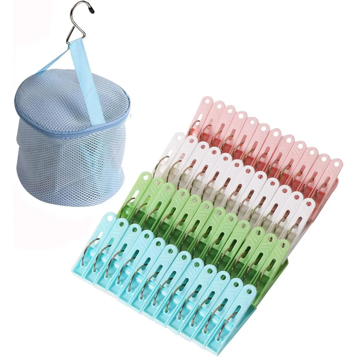 48 Pack Plastic Clothes Pins Heavy Duty Outdoor for  Clothes, Colored Clothespins Clips with Springs Clothes Drying Line Pegs with Mesh Clothes pin Bag,Crafts Picture Clips  Package Clips