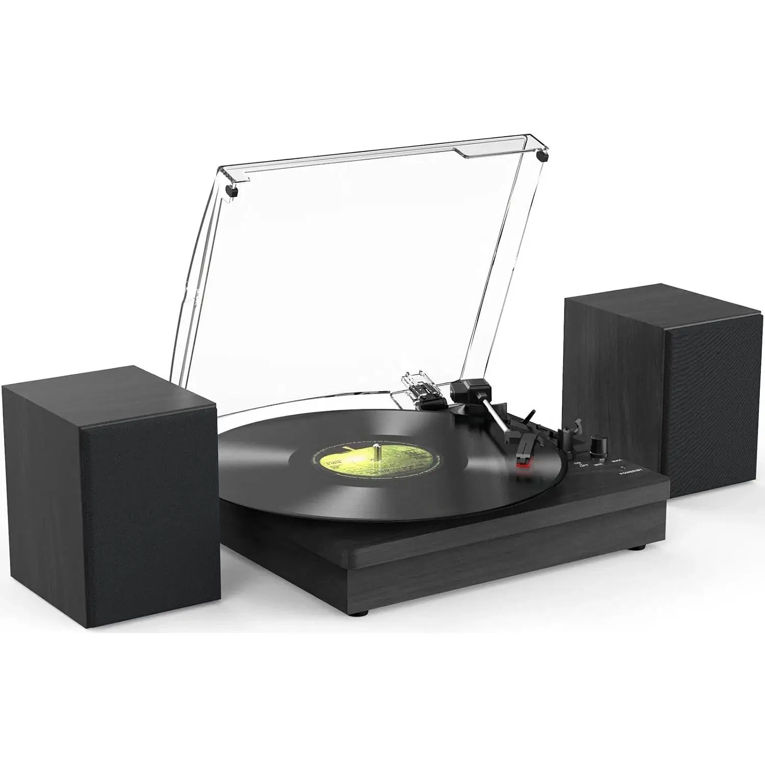 Vinyl Record Player with Two Stereo Speakers,  Playback Turntable with 3 Speed AUX Headphone Input and  Out, Retro Black