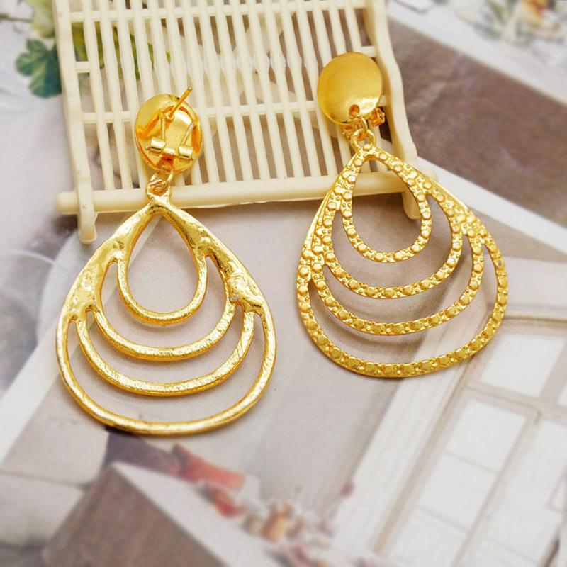 Gold Hollow Water Drop Pendant Necklace Earrings Matching Wedding Dinner Luxury Jewelry Custom Necklace For Girlfriend