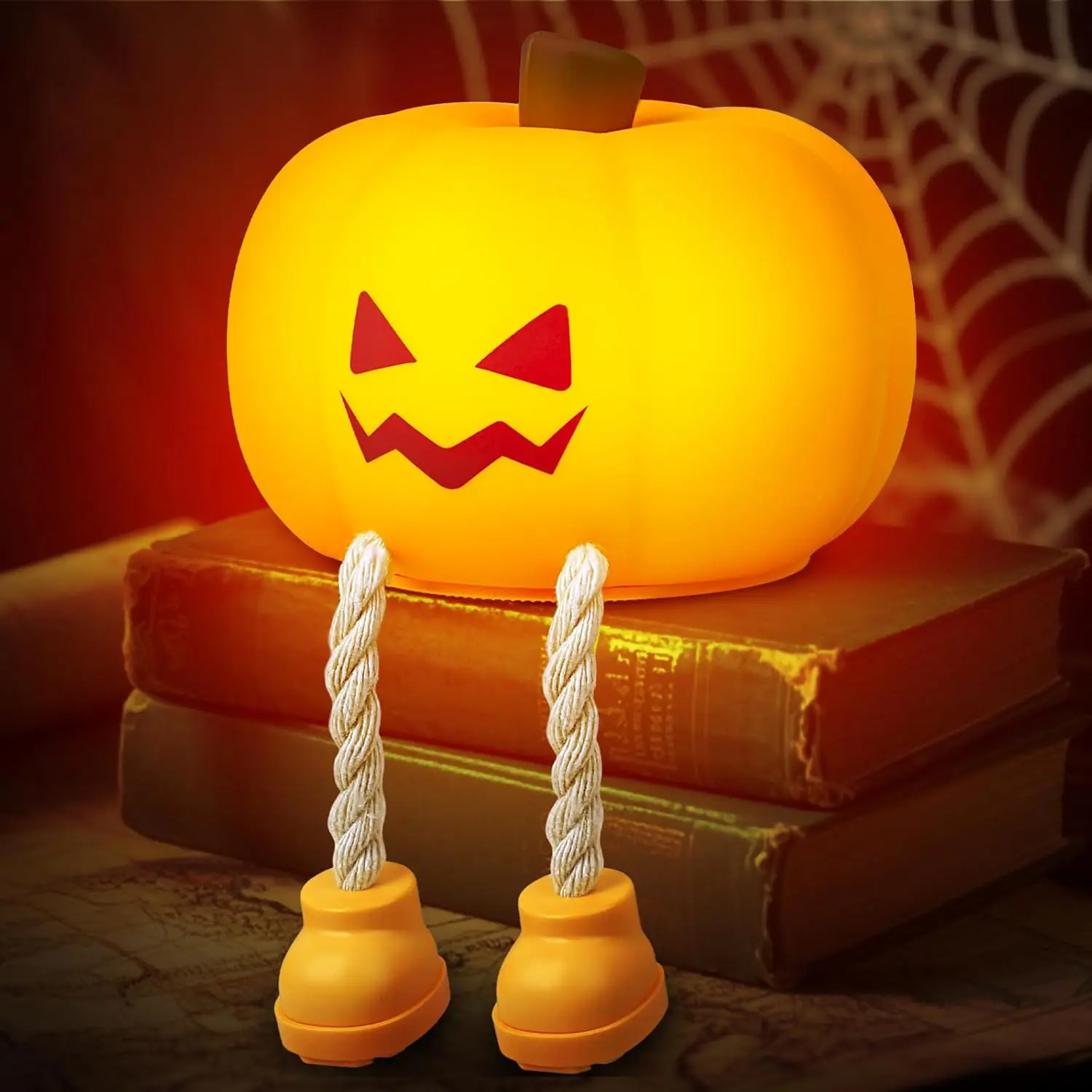 Silicon Pumpkin Halloween Night Light - Rechargeable Dimmable Soft Squeezable Touch Lamp with Timer, for Bedroom Desk Decor & Gifts (3 Years and Up), Desk Lamps