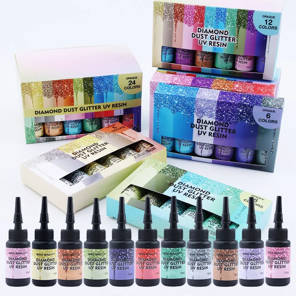 12/24 Colors Diamond Dust Glitter UV Resin Set, Artificial Rhinestone Sparkle Paint for Jewelry Making, DIY Crafts, Art Painting, Arts Crafts Supplies - Clear Gloss Finish, Versatile Use