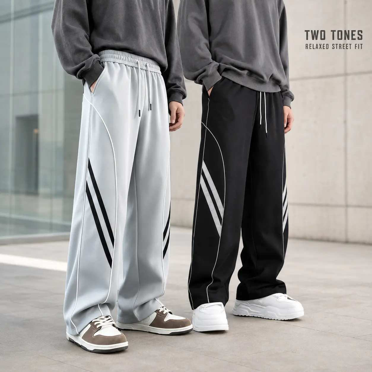 Side Strip Baggy Pants Men Loose Hip Hop Skate Straight Casual Daily Sweatpants