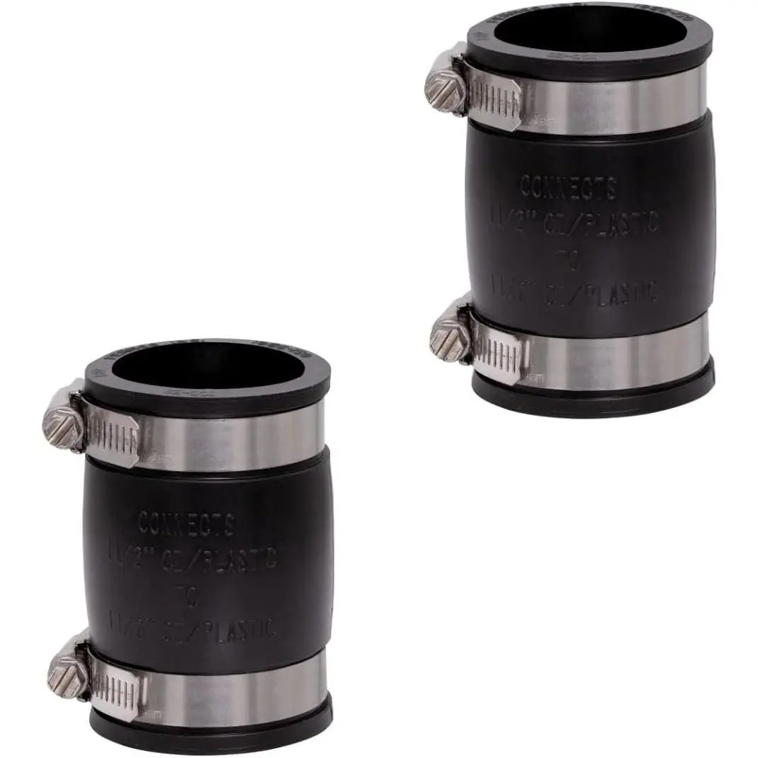 1-1/2-in. Flexible PVC Pipe Coupling 2-Pack for Cast Iron and Plastic Plumbing Connections - Durable, Easy Installation, Heavy Duty