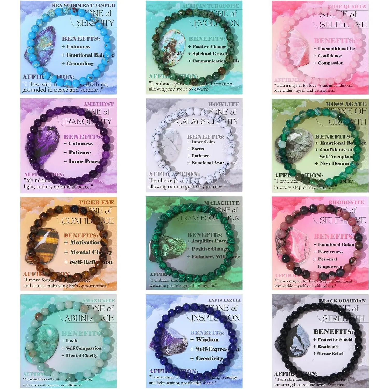 12 count 6mm 8mm  Beaded Bracelets for Women | Semi-Precious   Bracelets Round Beads  Stretch Bracelet
