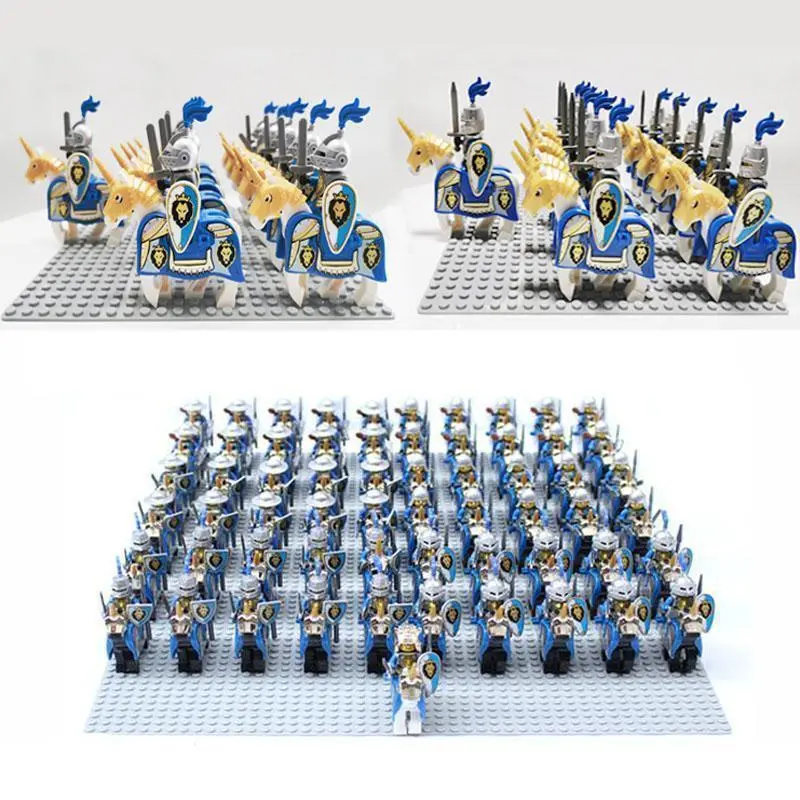 2026 Hot Unisex Medieval Vintage ABS Plastic Building Block Toys, 22-Piece 4.5cm Falcon-Frightening Knight Figures, Red Lion Castle, Dragon King Soldier Figures with Horse for Kids
