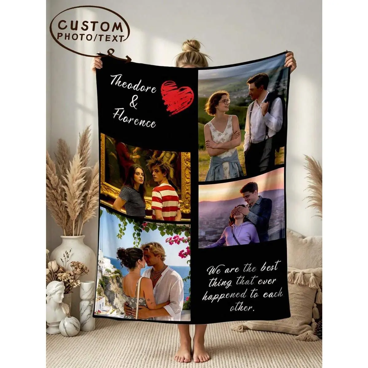 1pc Customized Photo Print Blanket - Personal Memory Home Lounge Living Room Throw, Multi-Size Personalized Thoughtful Gift for Family, Christmas Occasions