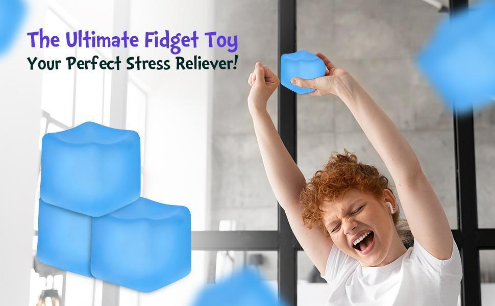 Sensory Square Stress Cube – 2.17" Ice Cube Squishy Toy for Kids & Adults, Non-Toxic Fidget Cube & Stress Relief Ball for Anxiety (Blue)