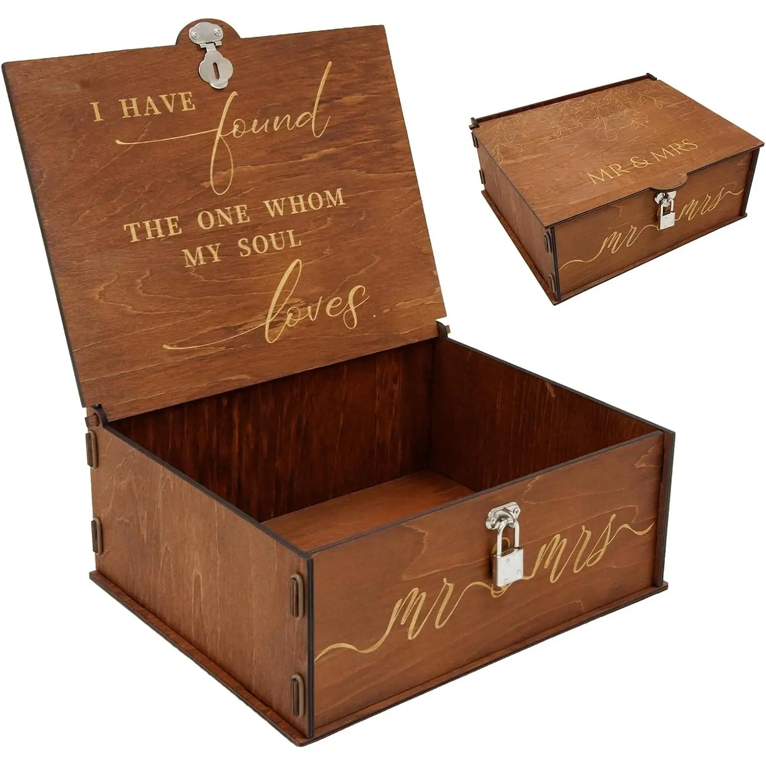 Wedding  Box with Lock, Large Wooden Memory Box for Keepsakes,  Decorative Photo Storage Boxes with , Mr and Mrs Personalized Anniversary Engagement Gifts for Couples