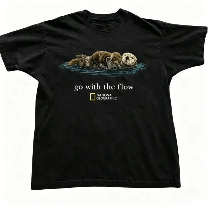 Otter Go With The Flow Graphic T-Shirt Unisex Vintage Style Animal Lover Gift Cute Sea Otter Tee Nature Inspired Shirt