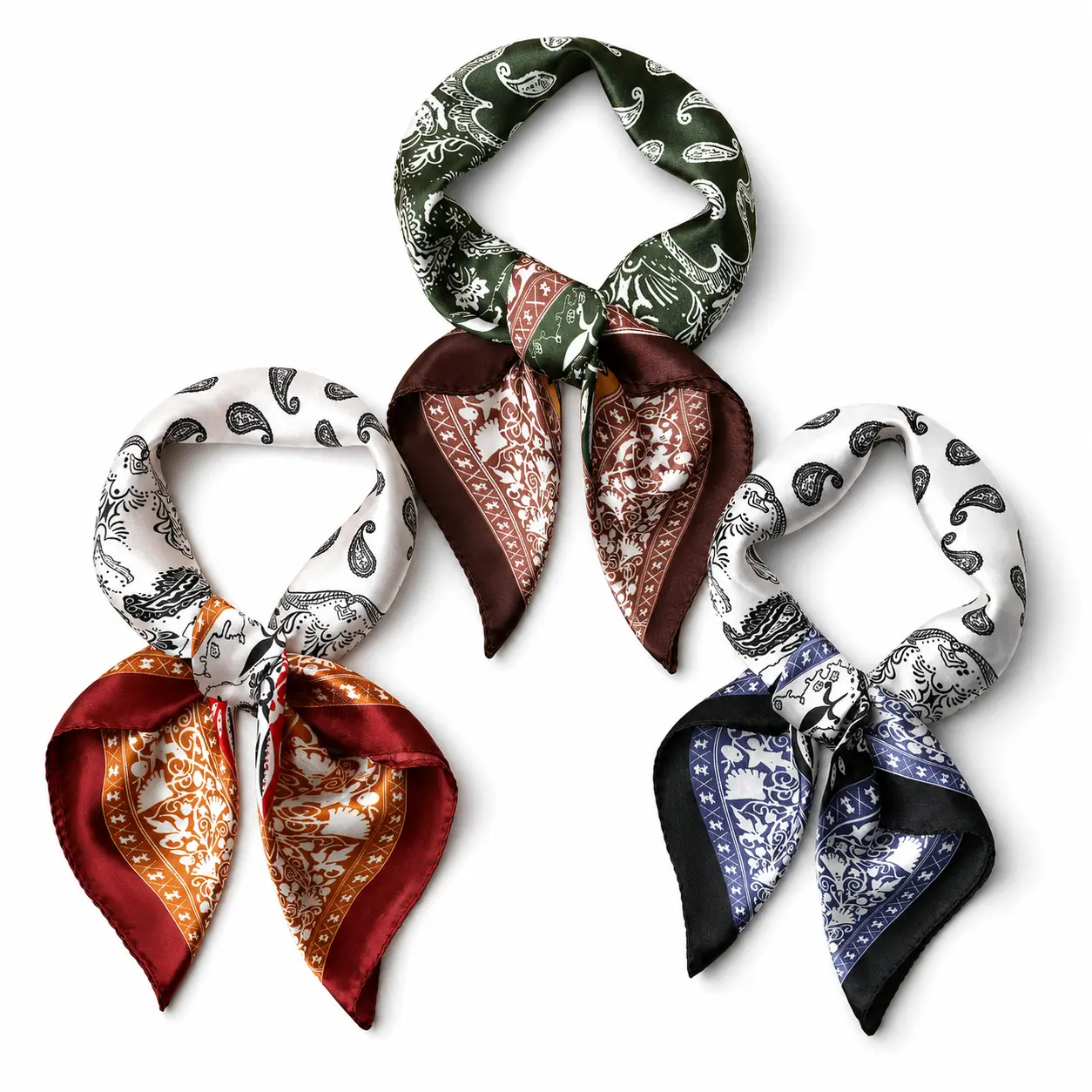 3 Pack Paisley Bandana Scarf for Women, Soft Polyester Neck Scarf Square Silk Feeling Head Scarf with Vintage Print, Lightweight Hair Scarf Accessories for Hair Neck Handbag Decoration