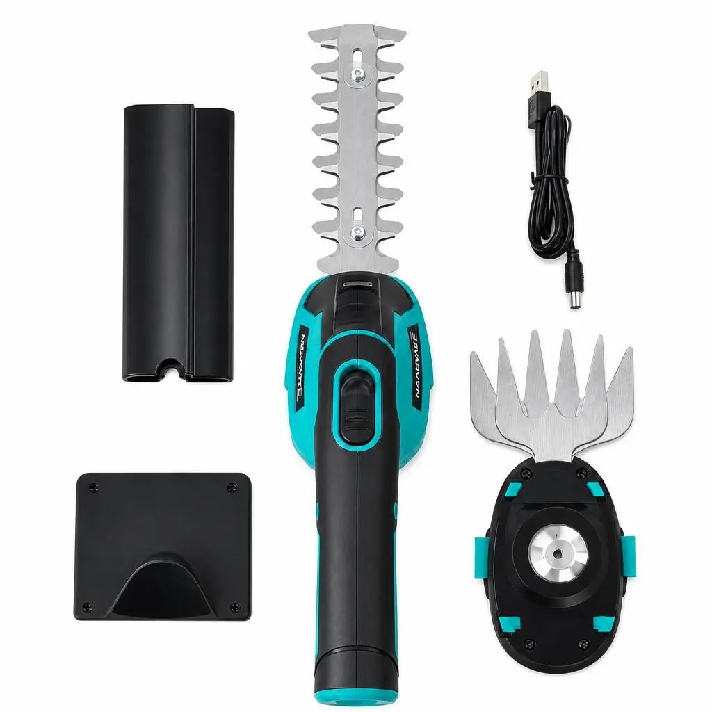 Versatile Wireless 2-in-1 Grass Shear & Shrub Trimmer - 7.2V Rechargeable Handheld Electric Hedge Cutter - Type-C Charging - Lightweight, Portable, Easy to Use